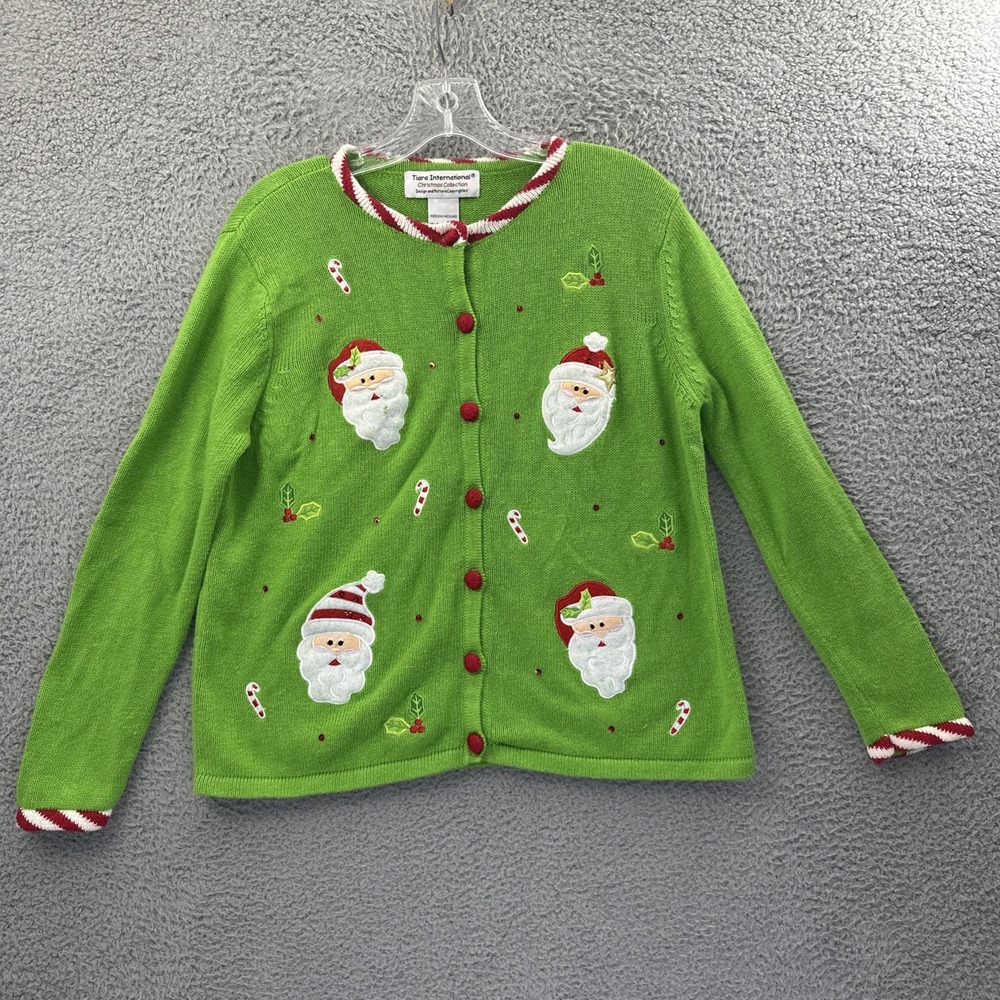 Vintage Tiara International Santa Cardigan Sweater Christmas Ugly Women's Medium